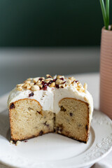 Gluten free homemade cake with berries and nuts