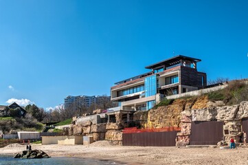 Obraz premium Illegal building at the very edge of the sea in Odessa, Ukraine