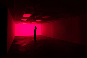Silhouette of a person with pink neon light	
