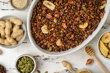 granola baked with nuts and honey