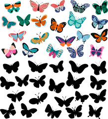 Fototapeta na wymiar butterflies set in doodle style isolated, vector