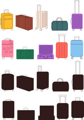 suitcases set in doodle style isolated, vector
