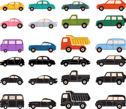 cars set in doodle style isolated, vector