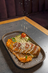 Roasted turkey served with potato and carrot puree