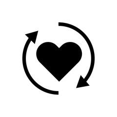 Rotated arrows and heart mark icon. Changes in feelings. vector.