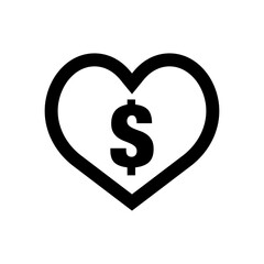 Dollar Donation Heart Icon. Feelings of support. Vector.