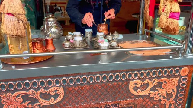 Traditional turkish coffee brewing process