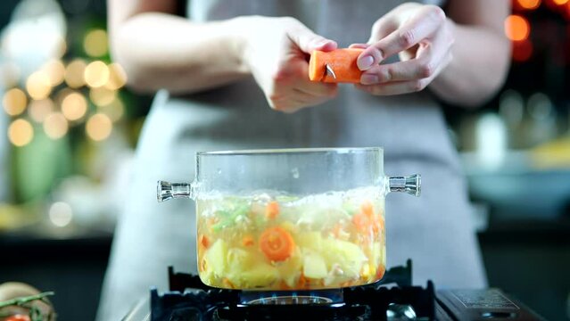 health food . slicing vegetables for bouillon