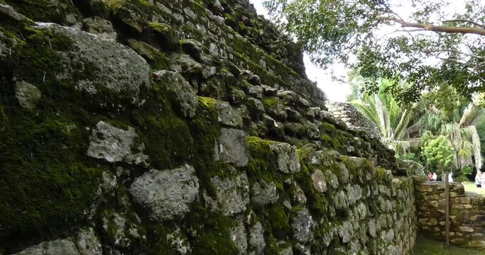 Detail of the wall of the Temple 24 at Chacchoben, Mayan archeological site, Quintana Roo, Mexico.
