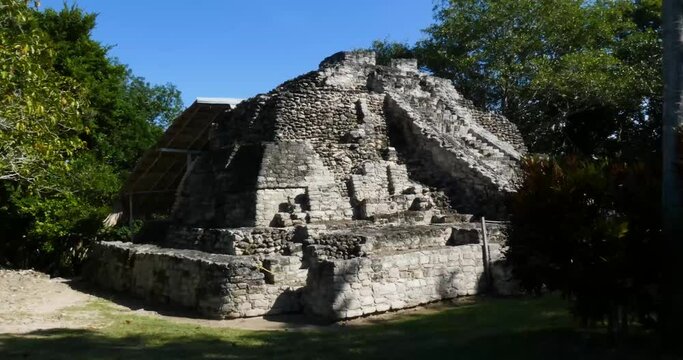 Beautiful Temple of Las Vasijas ("Temple of the Vessels") at Chacchoben, Mayan archeological site, Quintana Roo, Mexico.