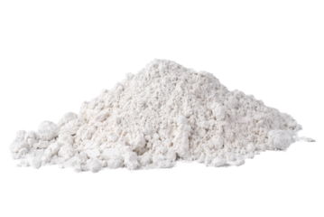 A pile of dry white clay used in cosmetics isolated on transparent background.
