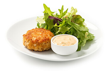 Baked crab cakes with a side of remoulade sauce - obrazy, fototapety, plakaty