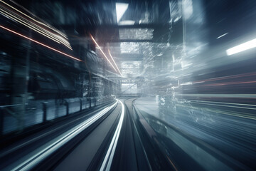 Fototapeta na wymiar Abstract futuristic tunnel blurred in motion.Generative art