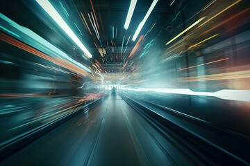 Fototapeta na wymiar Abstract futuristic tunnel blurred in motion.Generative art