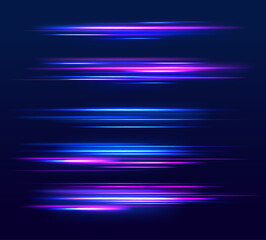 The effect of speed on a blue background.  Abstract light lines of movement and speed with white color glitters.