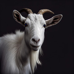 Portrait white goat. Look at camera. Generative ai