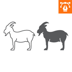 Goat line and solid icon, outline style icon for web site or mobile app, animals and livestock, goat vector icon, simple vector illustration, vector graphics with editable strokes.