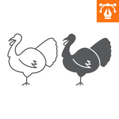 Turkey line and solid icon, outline style icon for web site or mobile app, animals and livestock, turkey bird vector icon, simple vector illustration, vector graphics with editable strokes.