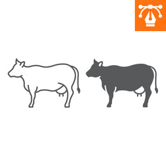 Cow line and solid icon, outline style icon for web site or mobile app, animals and livestock, cow vector icon, simple vector illustration, vector graphics with editable strokes.