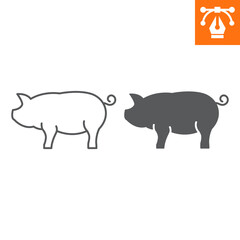 Pig line and solid icon, outline style icon for web site or mobile app, animals and livestock, piglet vector icon, simple vector illustration, vector graphics with editable strokes.