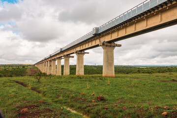 Scenic view of Nairobi Mombasa Standard Gauge Railway line seen from Nairobi National Park, Kenya