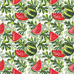 Watermelons pattern. Watercolor illustration