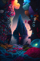 Obraz na płótnie Canvas Credible_crochet_trees_full_artistic_colorful_cinematic_lightin