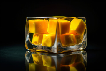 mango cubes in glass bowl