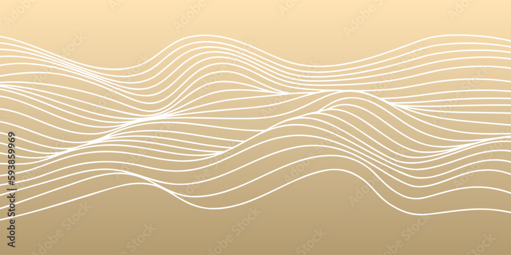 Aufkleber Vector abstract line art wavy smooth flowing dynamic white on gold gradient background in concept luxury, wave, ocean.