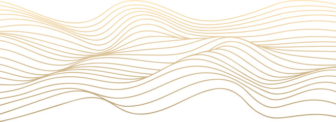 Vector abstract line art wavy flowing dynamic gold isolated on white background in concept luxury, wave, ocean. - 593859974