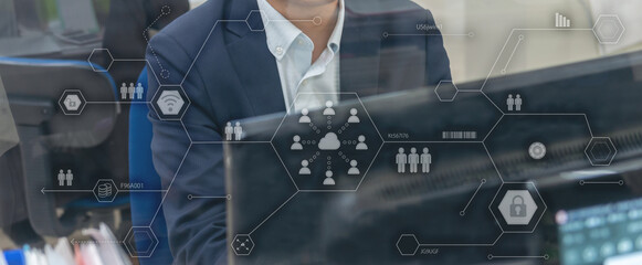 ビジネスイメージ、ネットワーク、クラウド、テクノロジー, クラウド, DX, デジタルトランスフォーメーション, コンピュータ, デジタル, インターネット, ネットワーク, 概念, オンライン, 働き方改革, 働き方, 仕事, サーバー, ビジネス, コミュニケーション, キーボード, パソコン, データ, SAAS, IOT, スクリーン, 未来, ビジネスマン, アブス、デジタルワークフロー