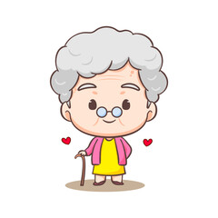 Cute loving Grandmother cartoon character. People Concept design. Flat adorable chibi vector illustration. Isolated white background