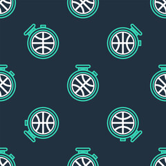 Line Basketball game ticket icon isolated seamless pattern on black background. Vector