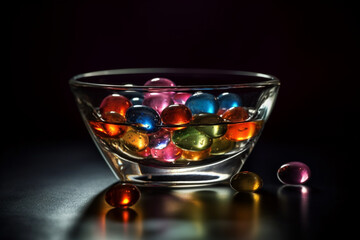 colorful beads balls in water glass bowl