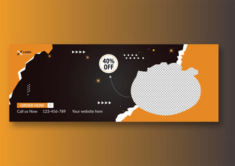 Asian food menu and restaurant facebook cover design template