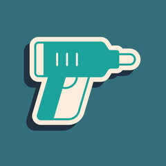 Fototapeta premium Green Electric cordless screwdriver icon isolated on green background. Electric drill machine. Repair tool. Long shadow style. Vector