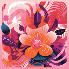 Floral Dreamscape: A Wavy and Expressive Illustration of Tropical Flowers