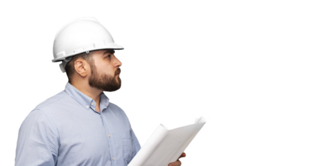 png hombre de la construcción de casco blanco con un plano en sus manos 