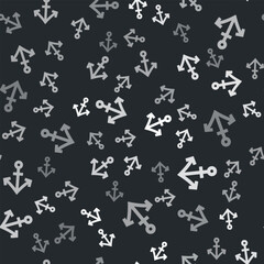 Grey Anchor icon isolated seamless pattern on black background. Vector