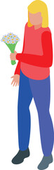 Girl take flowers icon isometric vector. Gift delivery. Service online