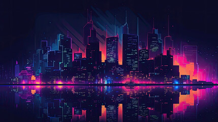 Cyberpunk neon city night, Futuristic city scene with Generative AI Technology