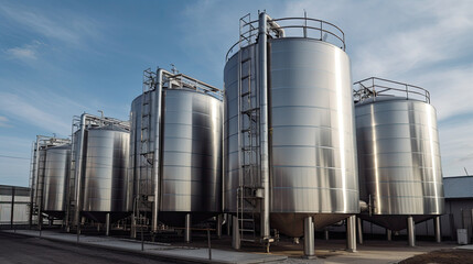 Obraz premium Industrial silos for chemical production by stainless steel with Generative AI Technology