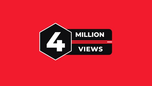 4 Million views counter icon animation. Luma matte with transparent background 4K resolution