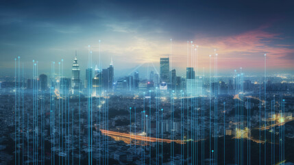 Modern urban ctiy skyline with high-speed data with Generative AI Technology