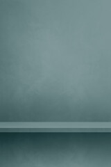 Empty shelf on a blue grey concrete wall. Background template. Vertical mockup