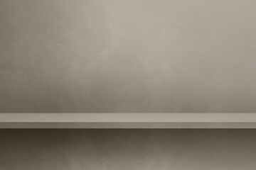 Empty shelf on a warm grey concrete wall. Background template. Horizontal mockup
