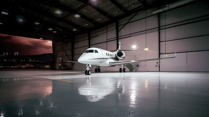 Luxorious Business Jet in Hangar - obrazy, fototapety, plakaty
