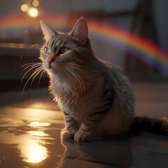 Strained Cat with Rainbow