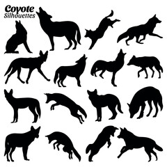 Coyote silhouette vector illustration set.
