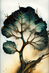 Abstract alcohol ink tree background made with generative ai